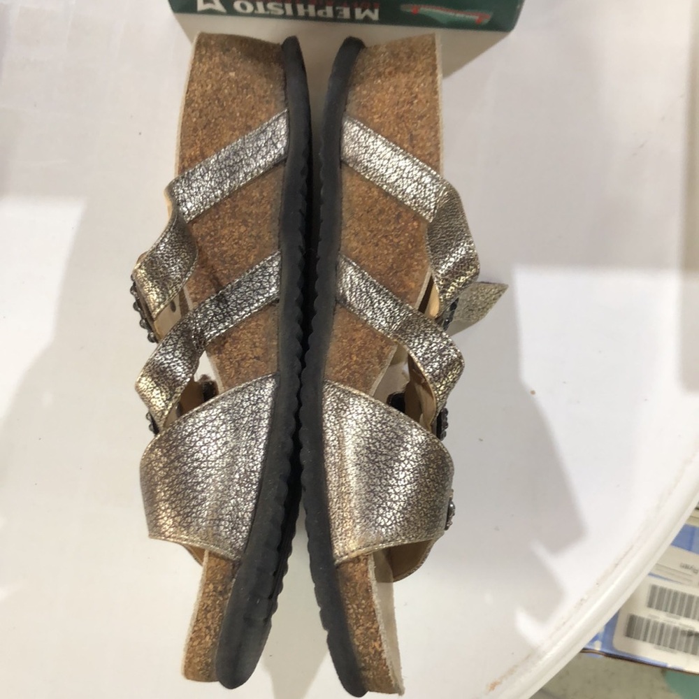Mephisto slip on sandals antique gold w/black crystal walking adjustable size 9 - Picture 3 of 6